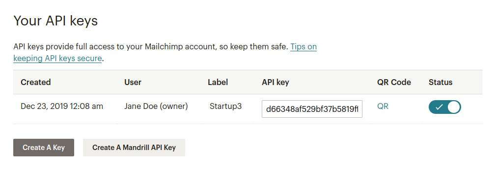 API key on Mailchim