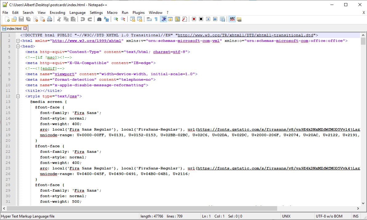 Notepad++ text editor view