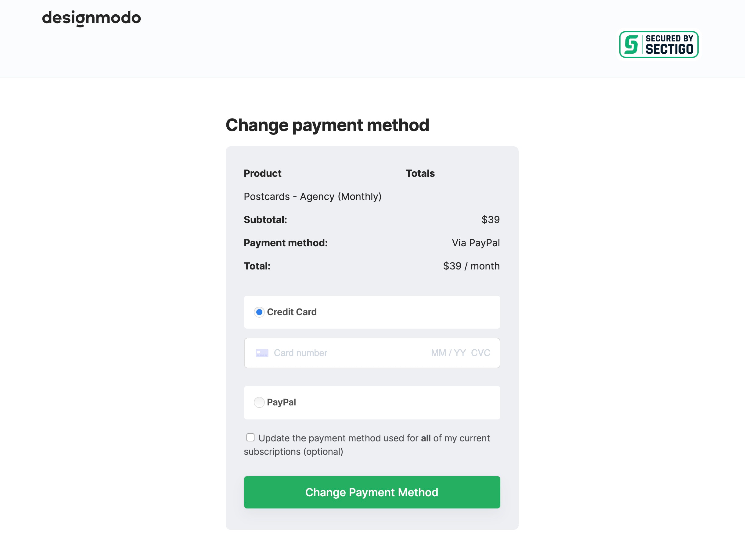 How to Change the Payment Method on Designmodo, 3